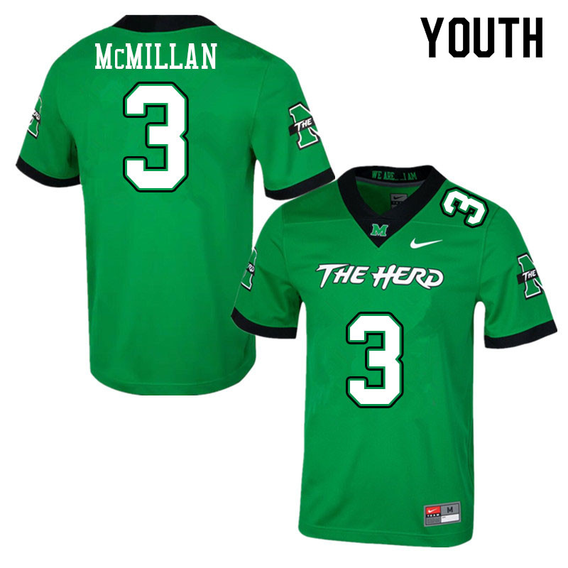 Youth #3 Caleb McMillan Marshall Thundering Herd College Football Jerseys Sale-Green